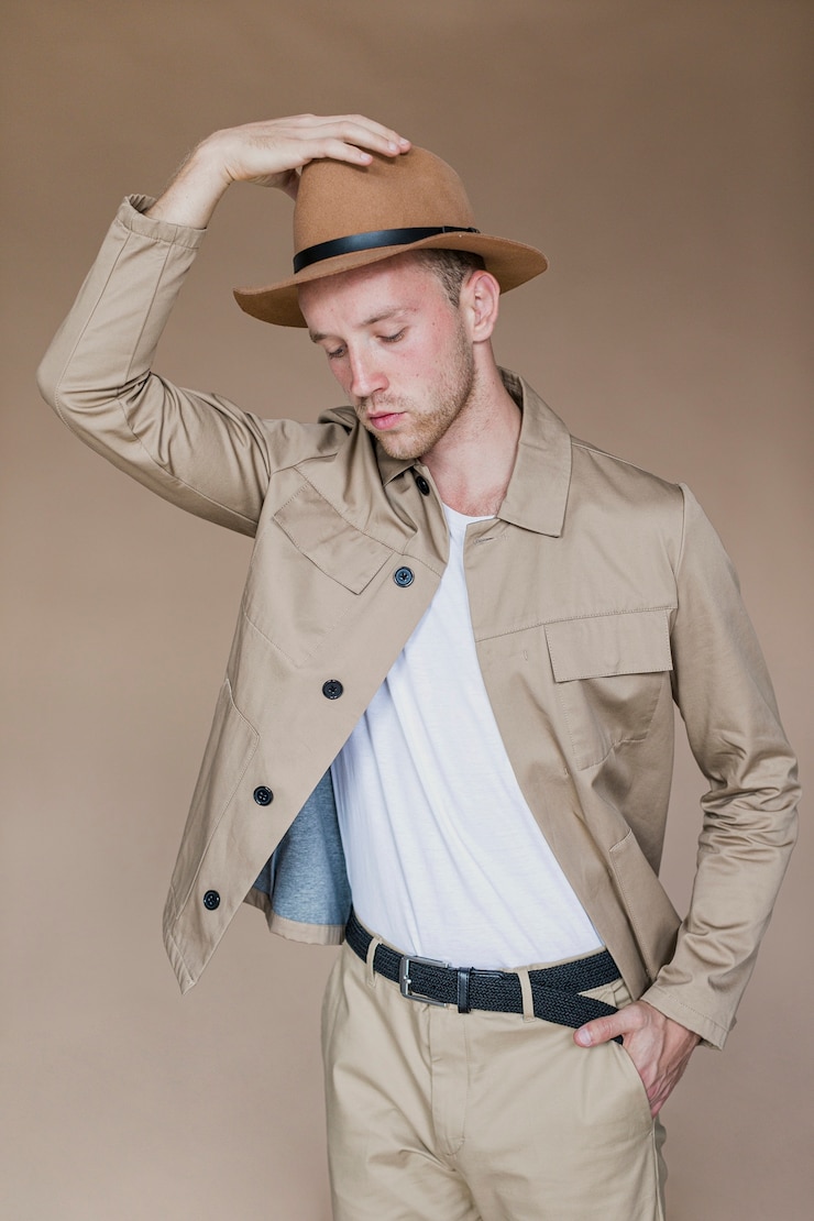Foto gratuito uomo con il cappello che guarda giù