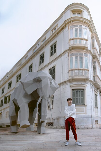 Uomo con l'elefante 3d illustrato
