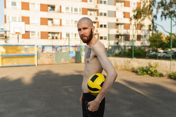Foto gratuito uomo con palla tiro medio