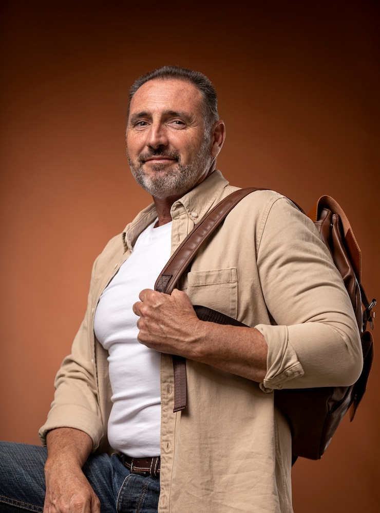 Foto gratuito uomo con tiro medio con zaino