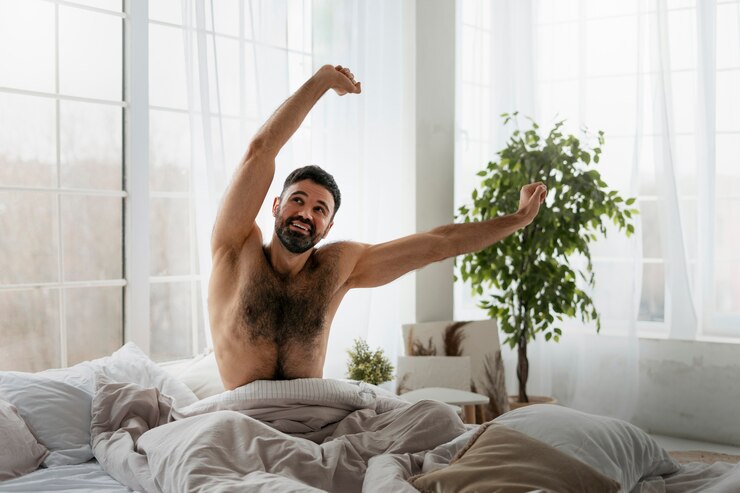 Foto gratuito uomo con un colpo medio sdraiato a letto