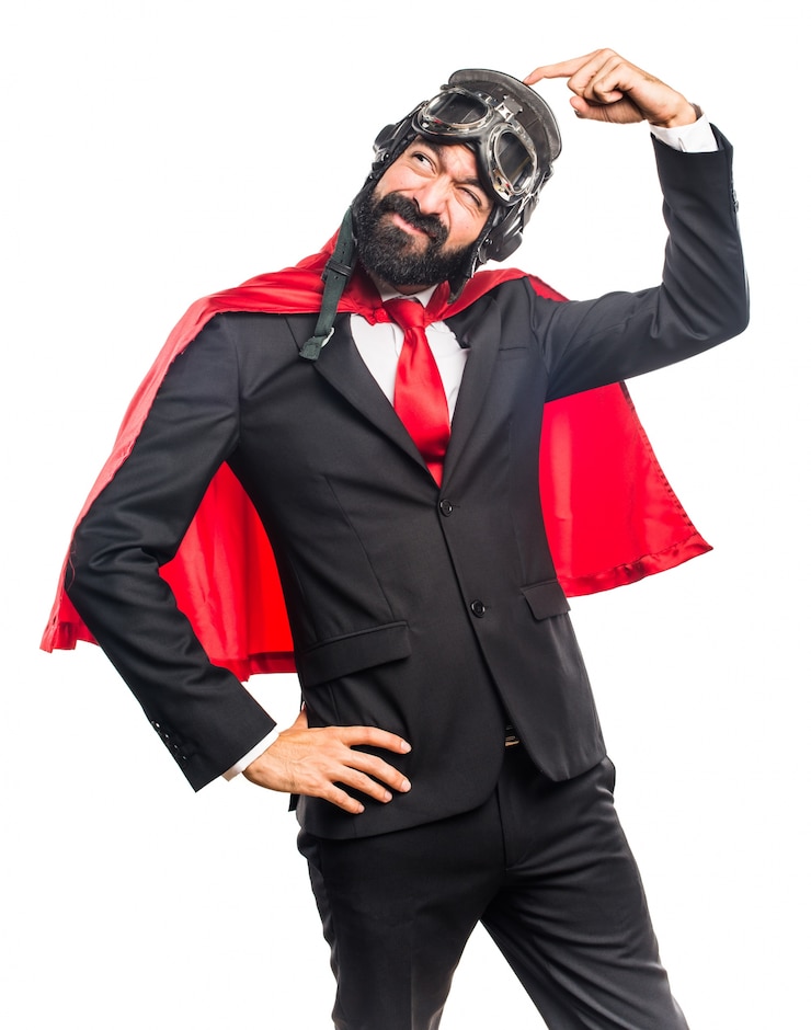 Foto gratuito uomo d&#39;affari super eroe avendo dubbi