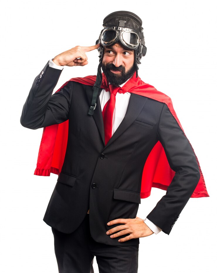 Foto gratuito uomo d&#39;affari super eroe facendo gesto pazzo
