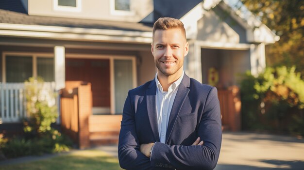 Uomo di media taglia che lavora come agente immobiliare.