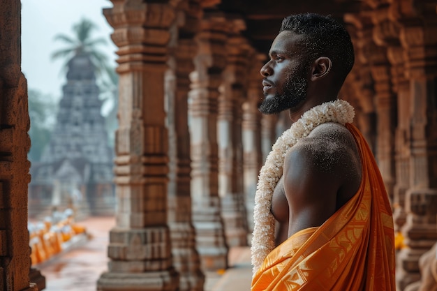 Uomo di tiro medio che celebra il capodanno tamil