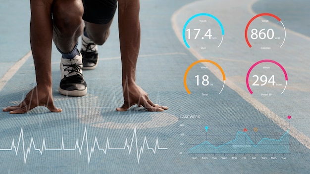 Uomo di vista frontale che fa sport con le statistiche