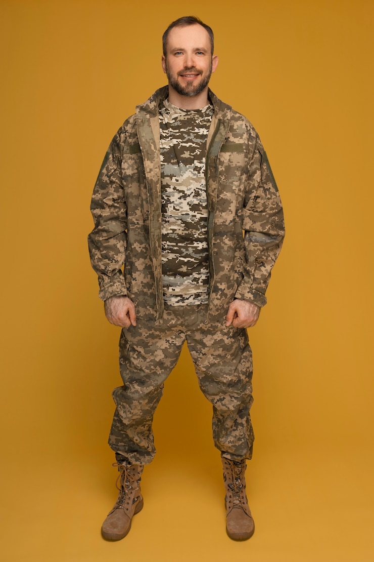Foto gratuito uomo di vista frontale che indossa l'uniforme dell'esercito
