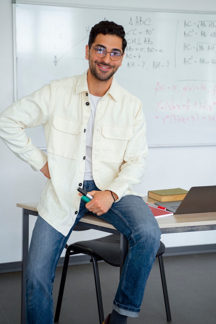 Foto gratuito uomo di vista frontale in aula