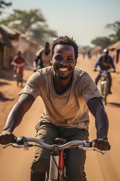 Uomo di vista frontale sulla bicicletta all'aperto