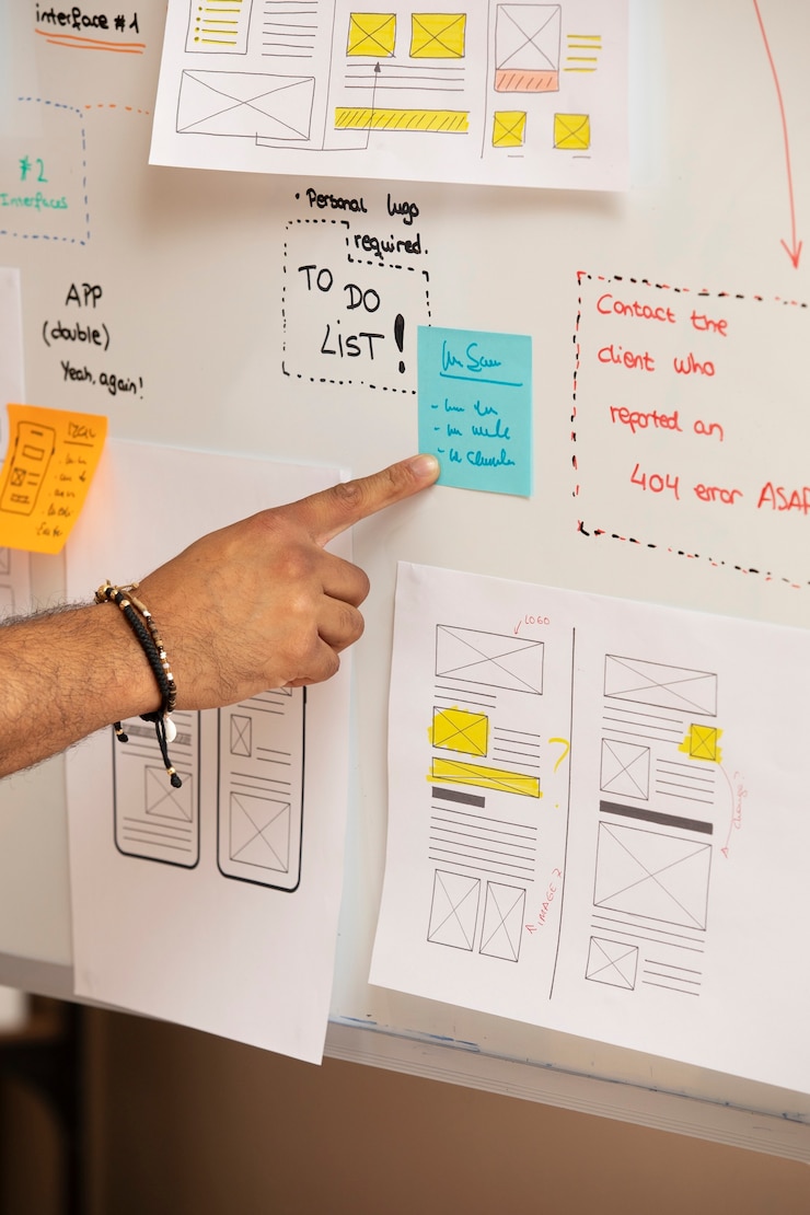 Foto gratuito uomo di vista laterale che lavora con post-it