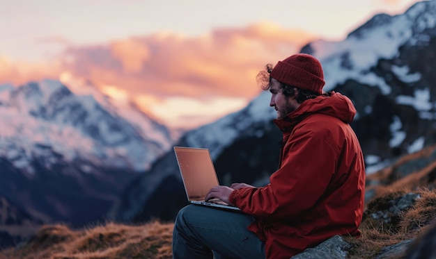 Uomo di vista laterale che lavora nella natura