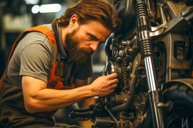 Uomo di vista laterale che ripara motocicletta