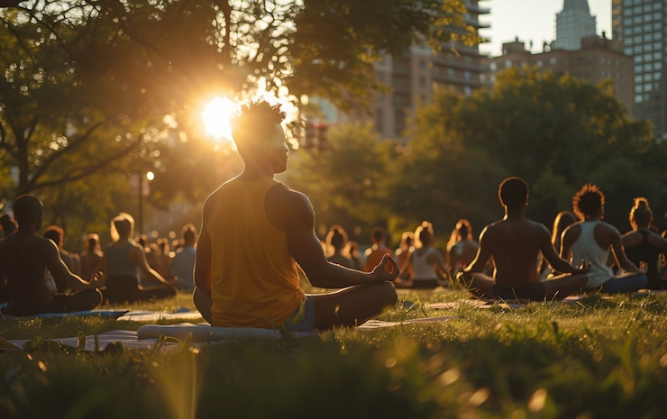 Foto gratuito uomo in forma che pratica yoga