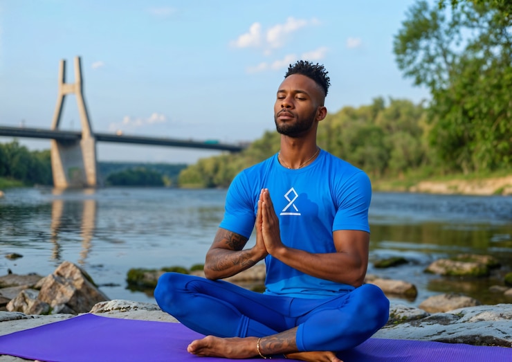 Foto gratuito uomo in forma che pratica yoga