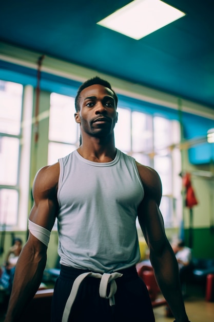 Uomo muscoloso atletico che si allena nella ginnastica in palestra