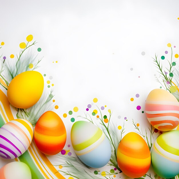 Uova di Pasqua decorate con vernice colorata su sfondo bianco