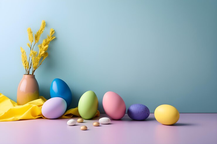 Uova di Pasqua su sfondo blu