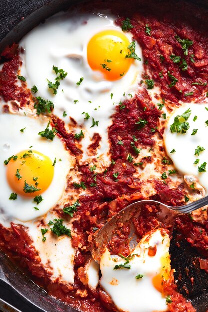 uova fritte con salsa di pomodoro