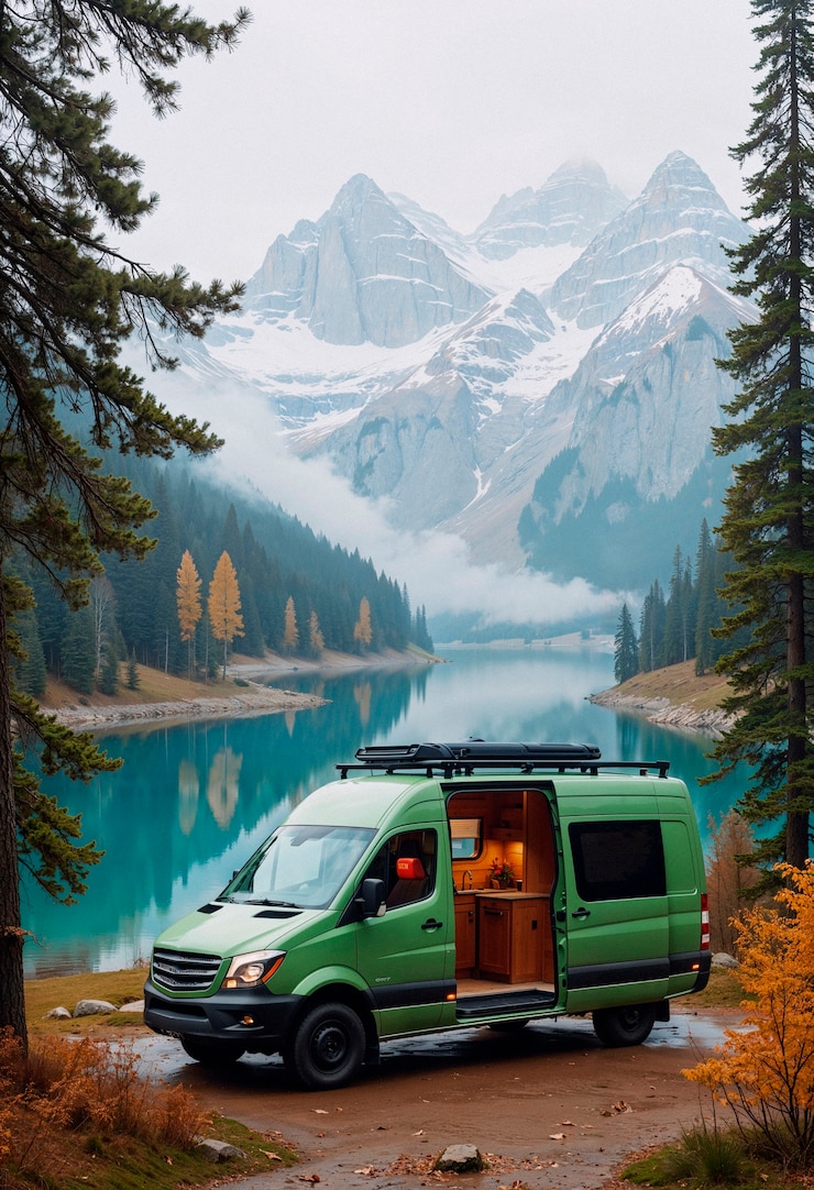 Foto gratuito vanlife in montagna