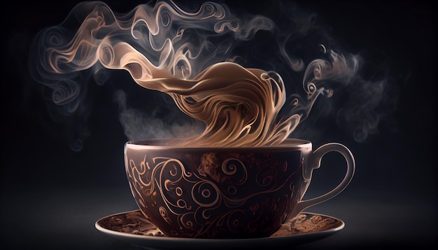 Vapore caldo che sale dal caffè in una tazza generato dall'intelligenza artificiale