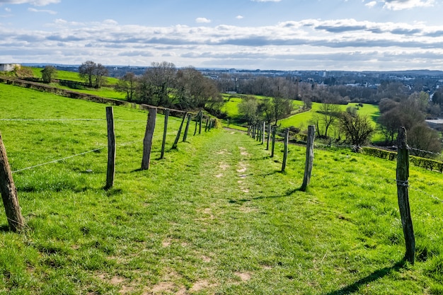 Vasta valle verde con un cielo blu durante il giorno