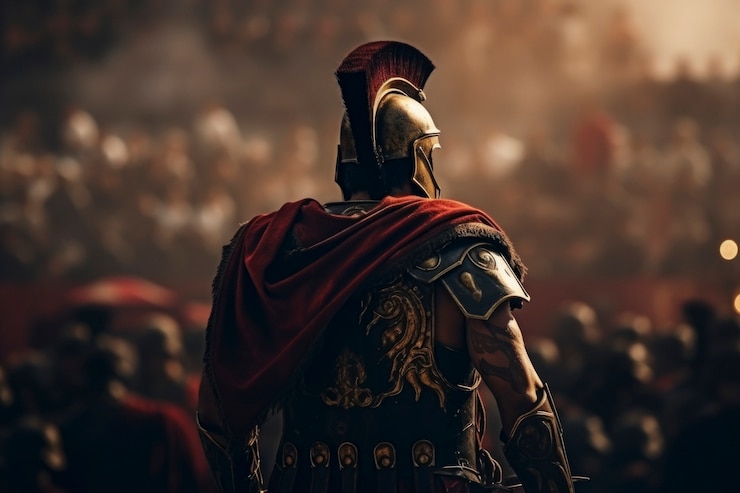 Foto gratuito veduta del guerriero maschio dell'antico impero romano