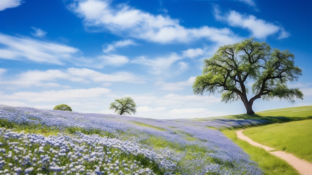 Veduta del paesaggio naturale con un campo di fiori