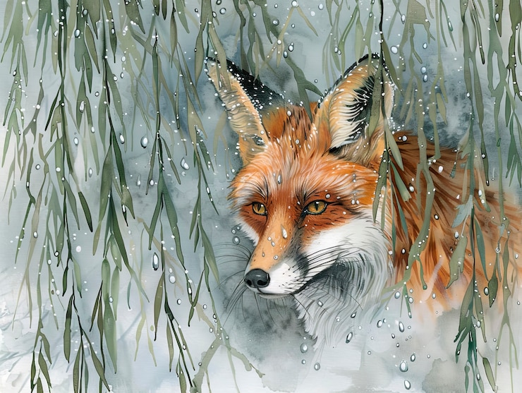 Foto gratuito veduta dell'animale volpe ad acquerello