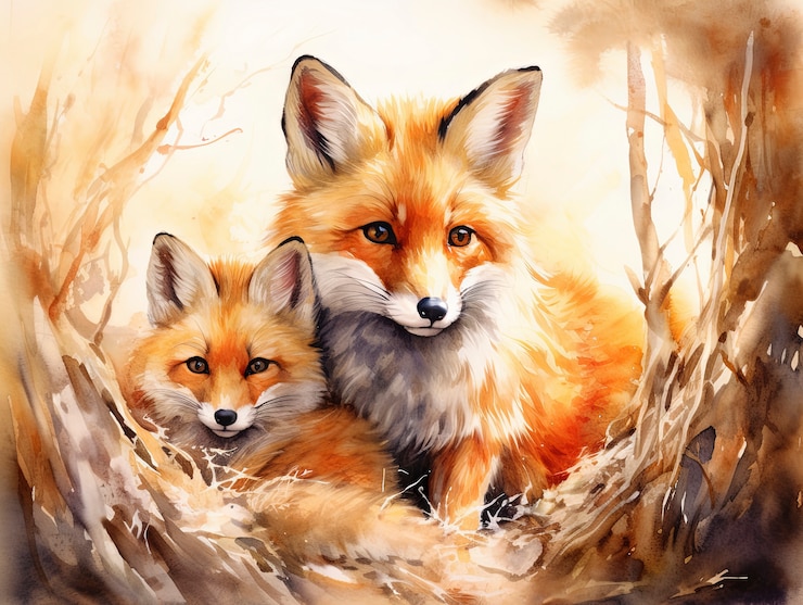 Foto gratuito veduta dell'animale volpe ad acquerello