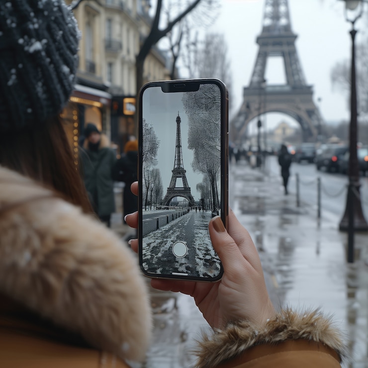Foto gratuito veduta della persona che crea contenuti di viaggio con lo smartphone