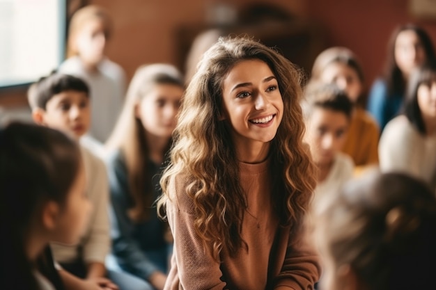 Veduta di giovani studenti che frequentano la scuola