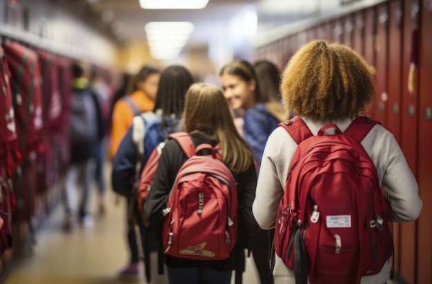 Veduta di giovani studenti che frequentano la scuola