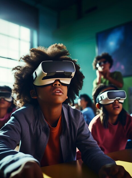 Veduta di giovani studenti con occhiali vr