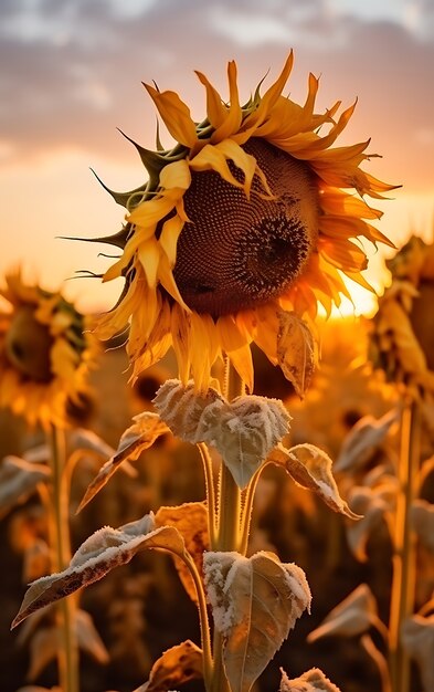 Veduta di girasoli secchi