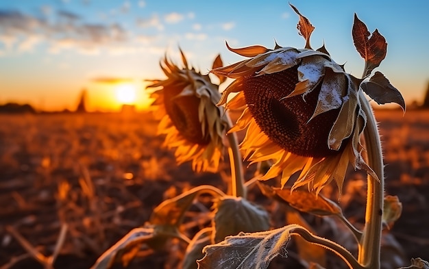 Veduta di girasoli secchi