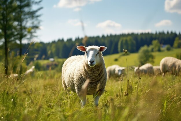 Veduta di pecore all'aperto in natura