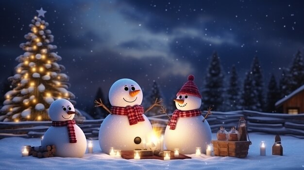 Veduta di pupazzi di neve per le celebrazioni natalizie