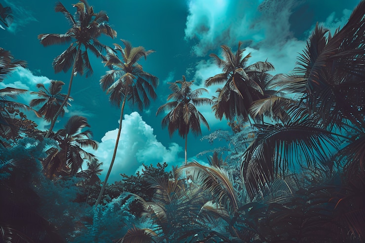 Foto gratuito veduta di specie di palme verdi con bellissime foglie