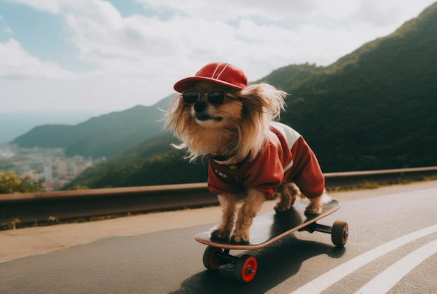 Veduta di un cane con un abito divertente