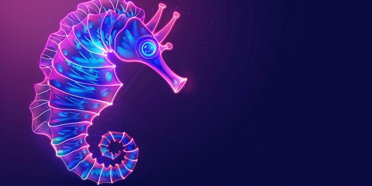 Foto gratuito veduta di un cavallo di mare con una fantastica illuminazione al neon