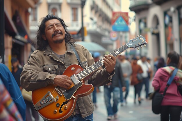 Veduta di un uomo che suona la chitarra elettrica