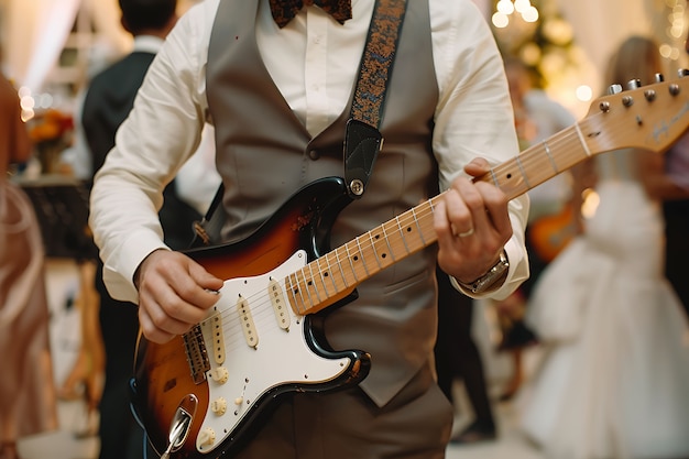 Veduta di un uomo che suona la chitarra elettrica