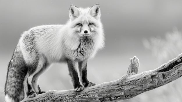 Veduta in bianco e nero della volpe selvatica nel suo habitat naturale