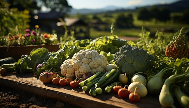 Verdure biologiche fresche della fattoria, un banchetto sano generato dall'intelligenza artificiale