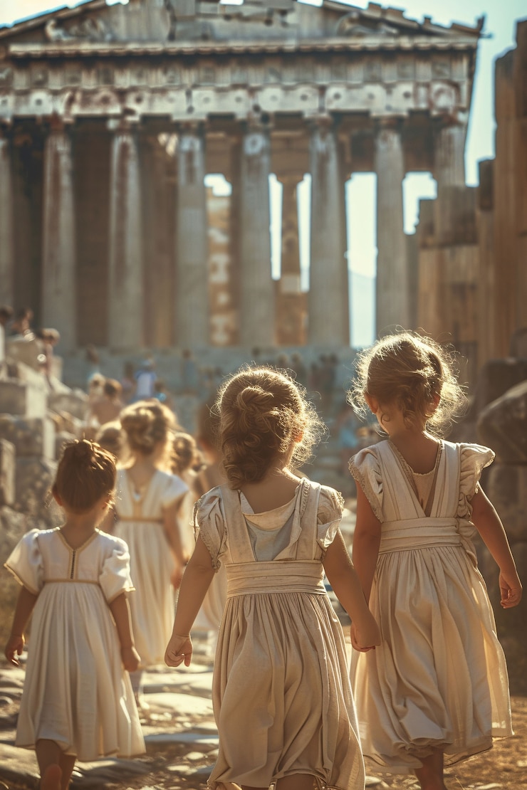 Foto gratuito vetrina della vita dei bambini nell'antica grecia