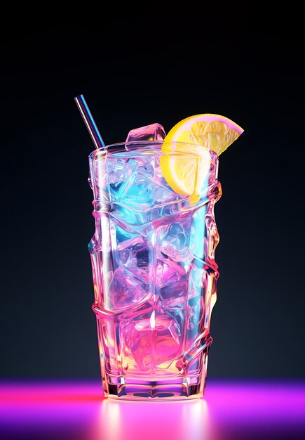 Vetro futuristico a colori vivaci con cocktail di soda