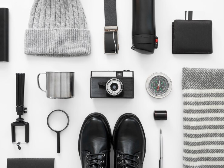 Foto gratuito viaggio ancora vita pack piatto laici