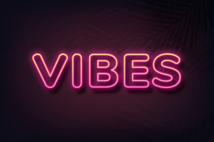Foto gratuito vibes tipografia in stile neon su sfondo nero