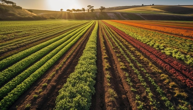 Vibrante fiore di tulipano in un idilliaco prato rurale generato dall'intelligenza artificiale