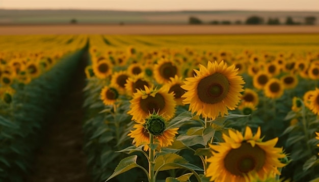 Vibranti girasoli in fila bellezza naturale generata dall'intelligenza artificiale